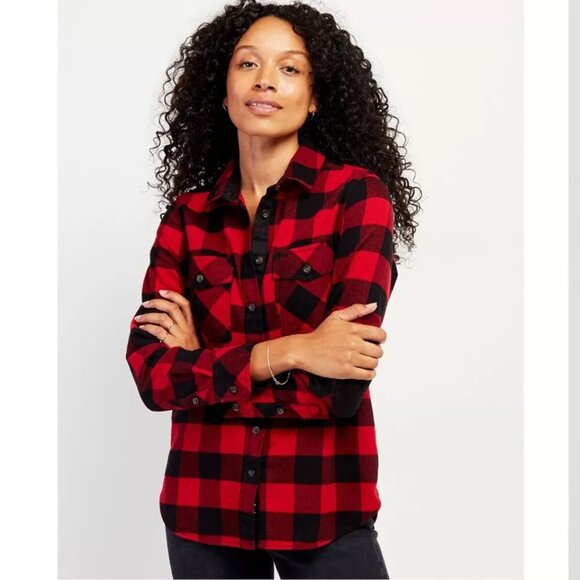 Roots Tops - ROOTS Park Woman's Plaid Shirt Red & Black Flannel Button Down  XS